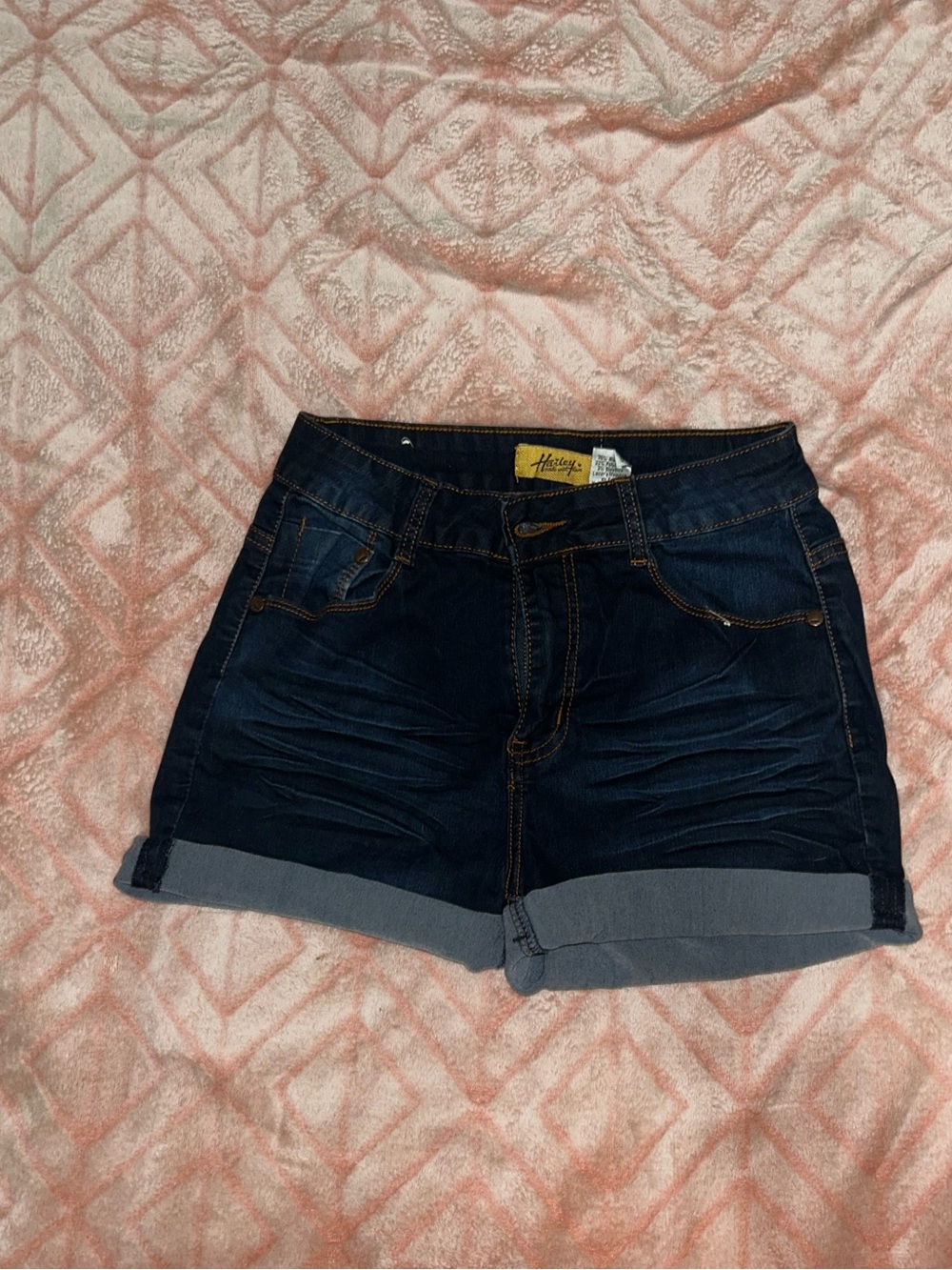 Women's Dark Blue Denim Roll-Cuff Shorts